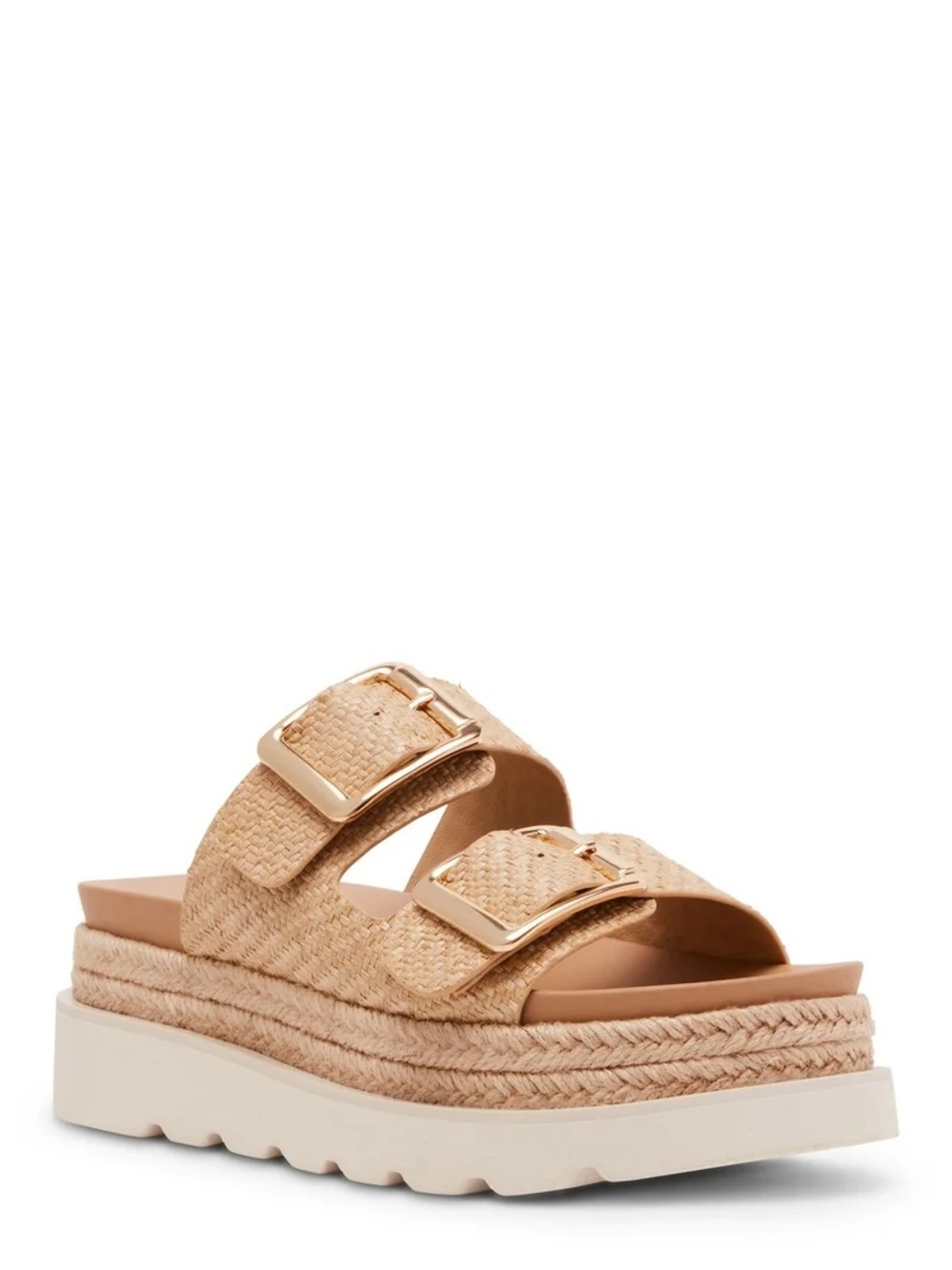 Madden Girl Mythicall Woven Raffia Double Buckle Platform Slide - Natural